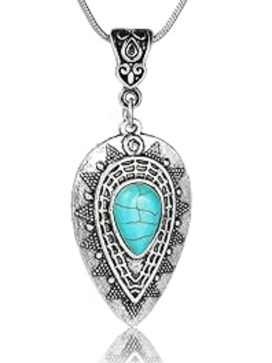 Jewelry - New Natural Turquoise Necklace Boho Bead Silver Teardrop Statement Pendant